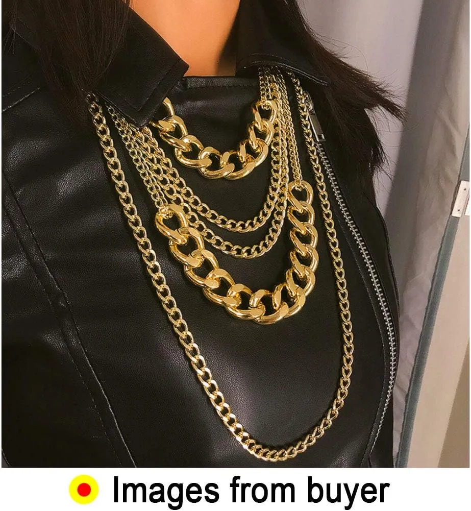 CIBIRICH Chunky Necklaces for women Punk Chain Multilayer Statement Collar Necklace Gold