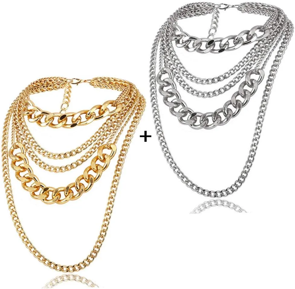CIBIRICH Chunky Necklaces for women Punk Chain Multilayer Statement Collar Necklace Gold
