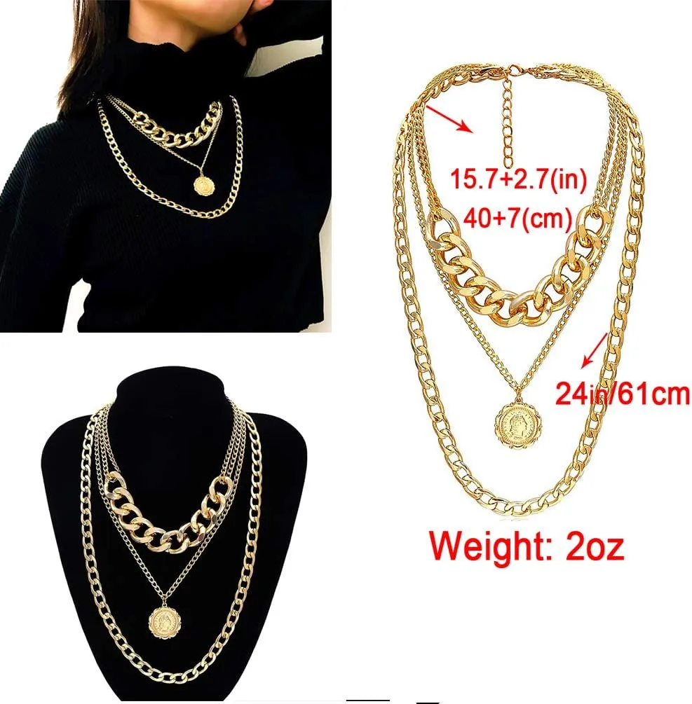 CIBIRICH Chunky Necklaces for women Punk Chain Multilayer Statement Collar Necklace Gold