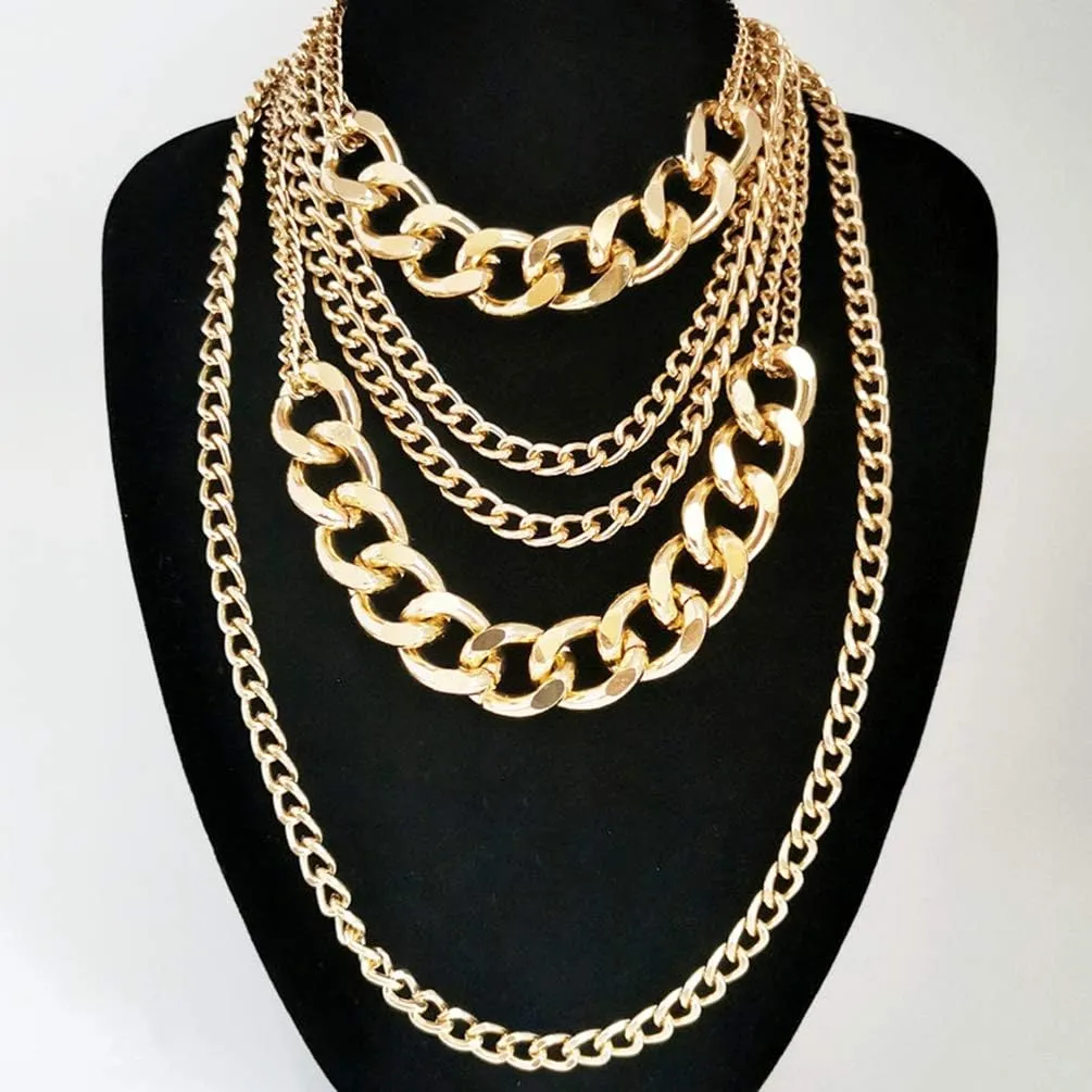 CIBIRICH Chunky Necklaces for women Punk Chain Multilayer Statement Collar Necklace Gold