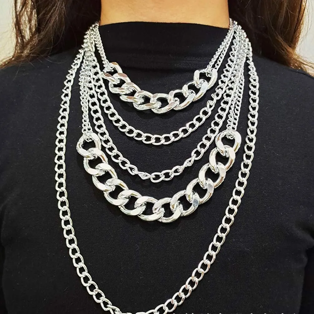 CIBIRICH Chunky Necklaces for women Punk Chain Multilayer Statement Collar Necklace Gold