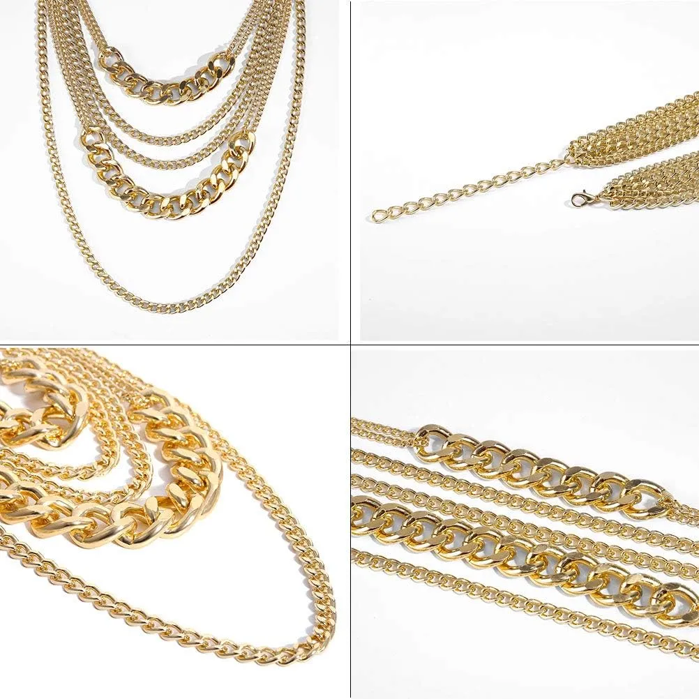 CIBIRICH Chunky Necklaces for women Punk Chain Multilayer Statement Collar Necklace Gold