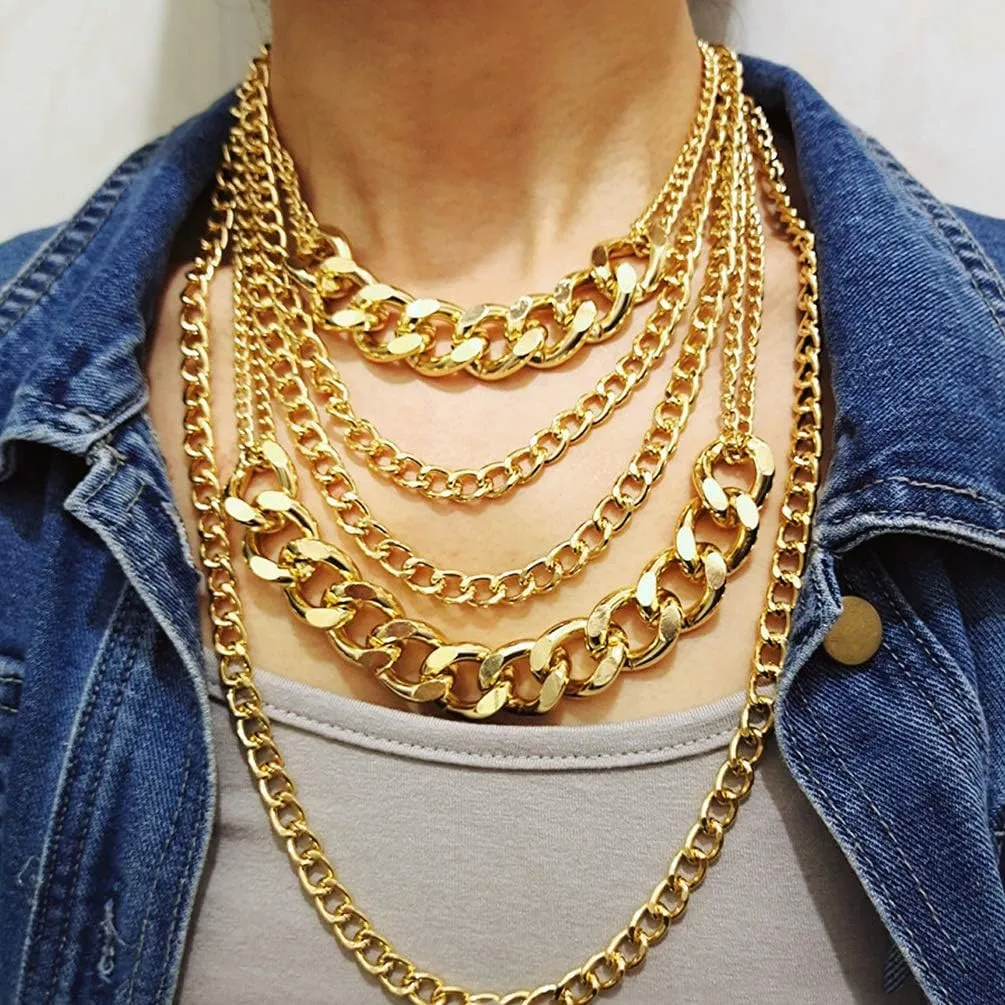 CIBIRICH Chunky Necklaces for women Punk Chain Multilayer Statement Collar Necklace Gold