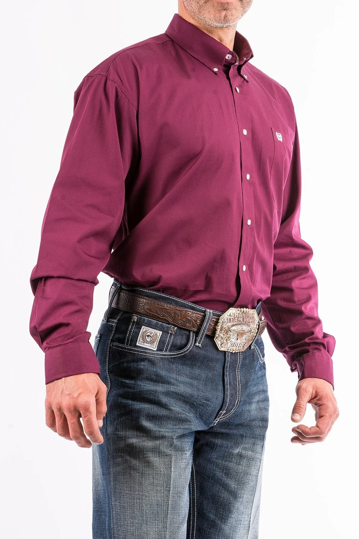 Cinch Mens Solid Burgandy Button Down Western Shirt Style MTW1104239