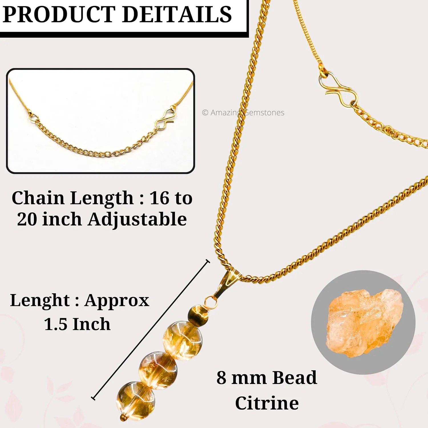 Citrine Necklace for Women, Handmade Healing Crystal Necklace with Citrine Bead - Yellow Necklace Pendant Jewelry for Women - Dainty Birthday Gifts for Women
