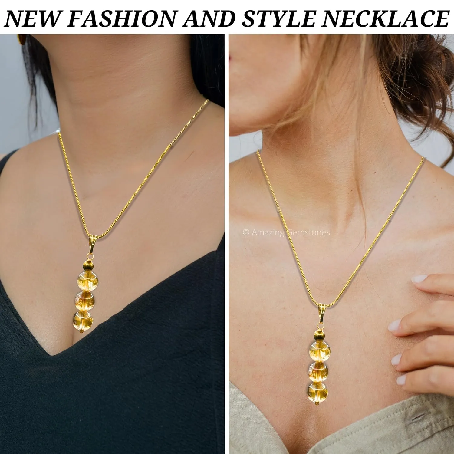 Citrine Necklace for Women, Handmade Healing Crystal Necklace with Citrine Bead - Yellow Necklace Pendant Jewelry for Women - Dainty Birthday Gifts for Women