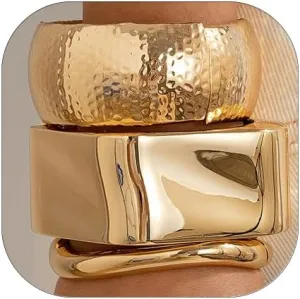 CJIAYUJEW 3Pcs Big Chunky Gold Bangle for Women Silver Cuff Wide Bracelet Trendy Teardrop Wire Irregular Minimalist Jewelry