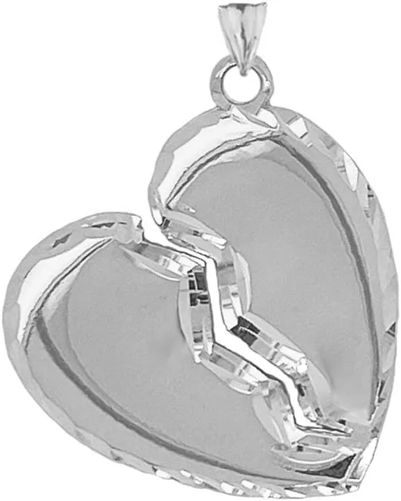 Claddagh Gold Fine Sterling Silver Sparkle-Cut Edged Broken Heart Pendant