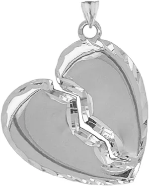 Claddagh Gold Fine Sterling Silver Sparkle-Cut Edged Broken Heart Pendant