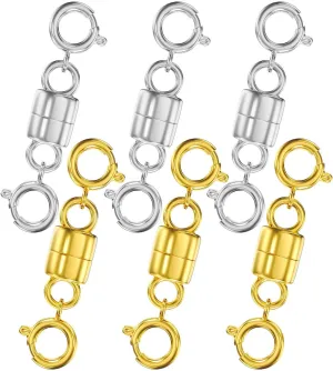 Clysoru Magnetic Necklace Clasps and Closures 14k Gold and Silver Two Spring Clasps Beads Chain Extender Necklaces Bracelet Safety Magnetic Locking Jewelry Clasp Converter