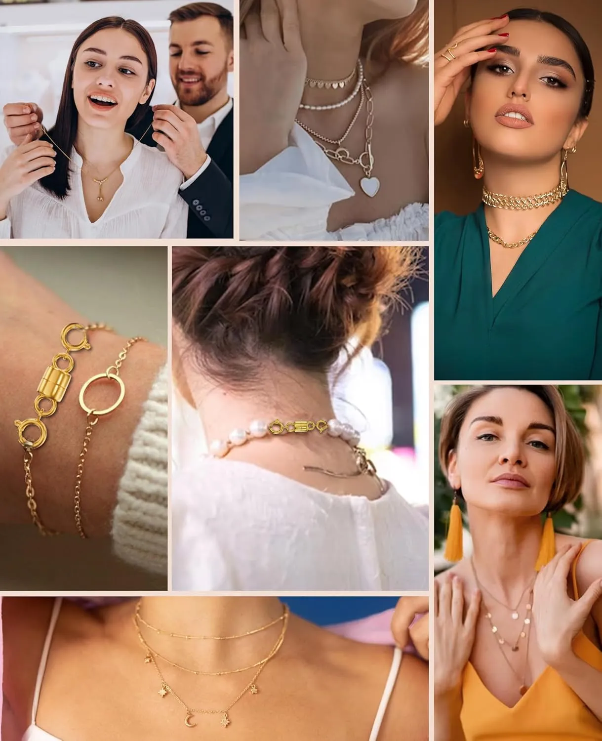 Clysoru Magnetic Necklace Clasps and Closures 14k Gold and Silver Two Spring Clasps Beads Chain Extender Necklaces Bracelet Safety Magnetic Locking Jewelry Clasp Converter