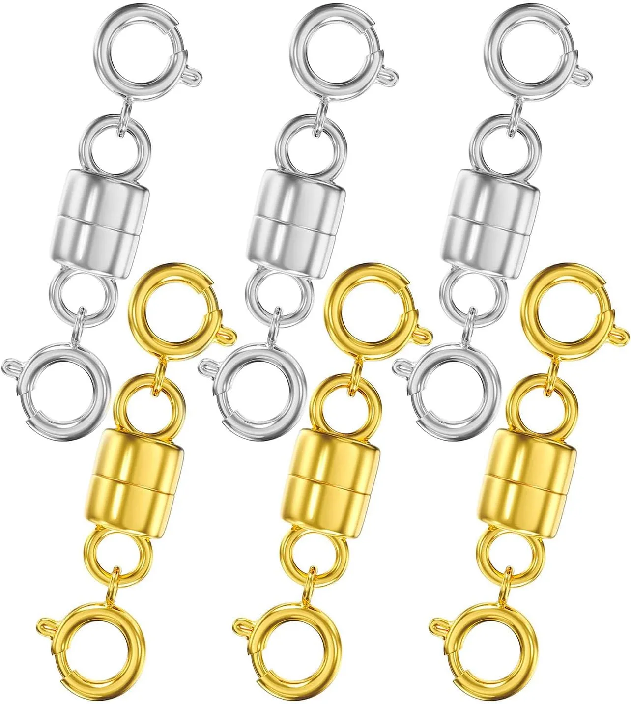 Clysoru Magnetic Necklace Clasps and Closures 14k Gold and Silver Two Spring Clasps Beads Chain Extender Necklaces Bracelet Safety Magnetic Locking Jewelry Clasp Converter