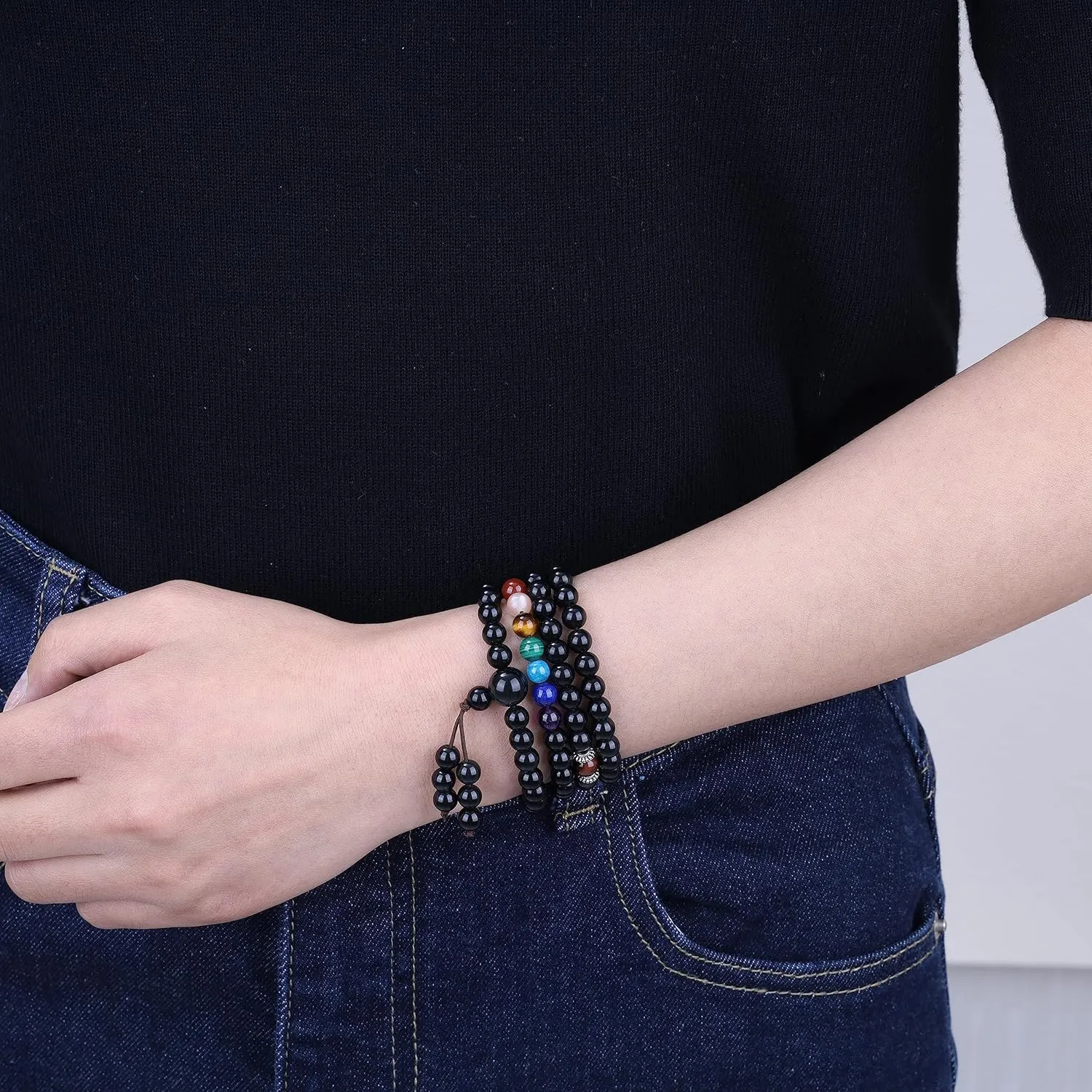 COAI 108 Japa Mala 7 Chakra Stone Wrap Bracelet Necklace