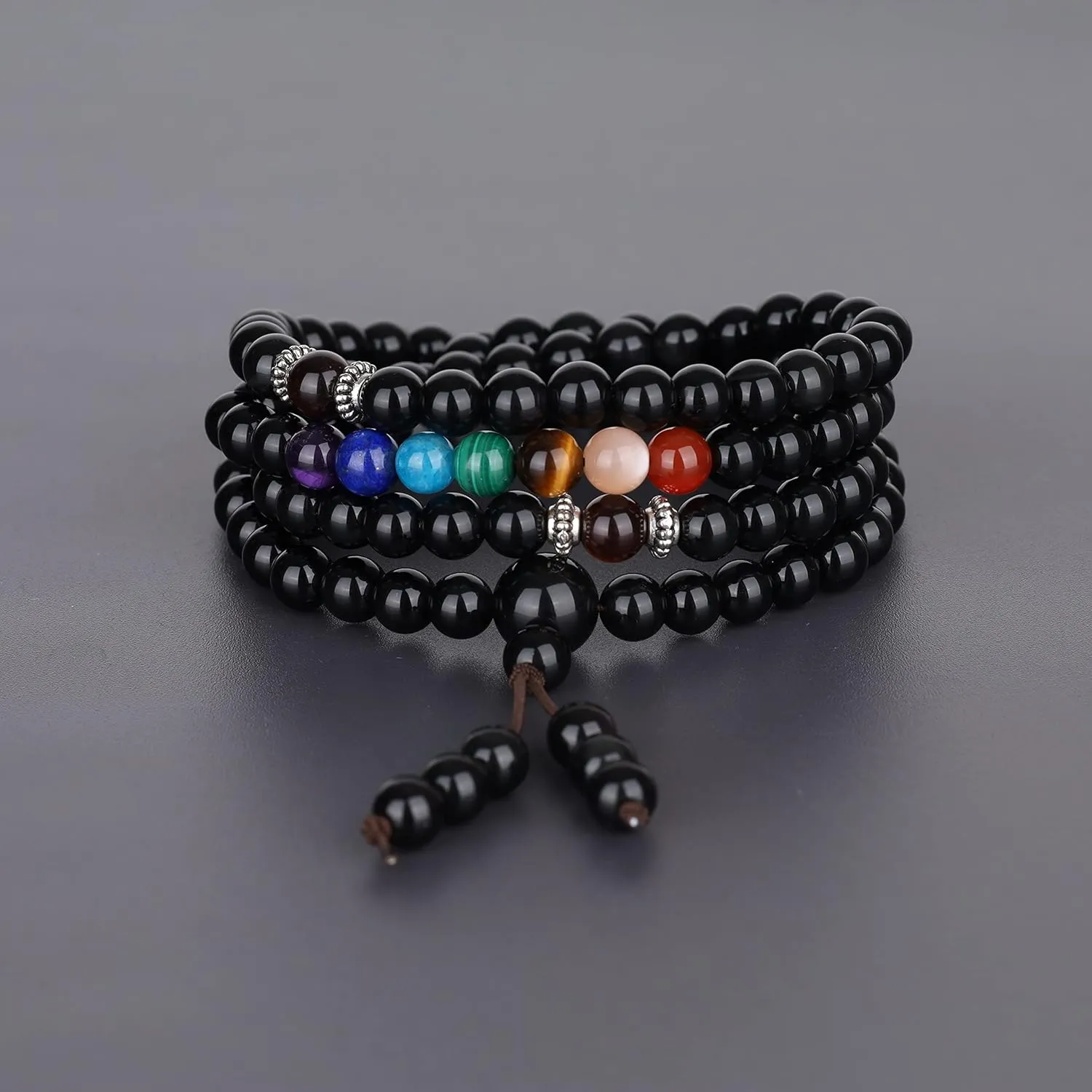 COAI 108 Japa Mala 7 Chakra Stone Wrap Bracelet Necklace