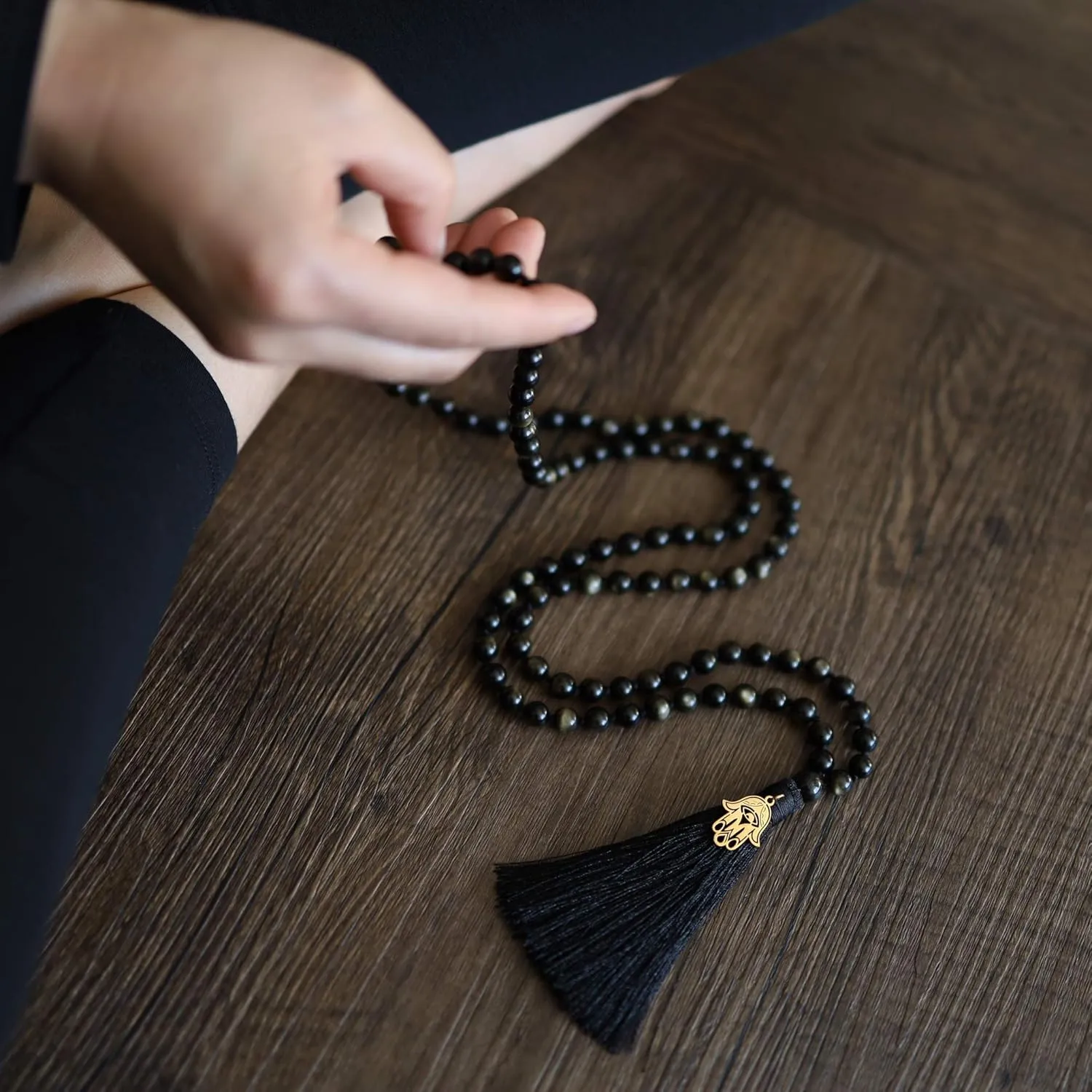 COAI Hand Knotted Tassel 108 Mala Beads Stone Beaded Necklace for Yoga Meditation