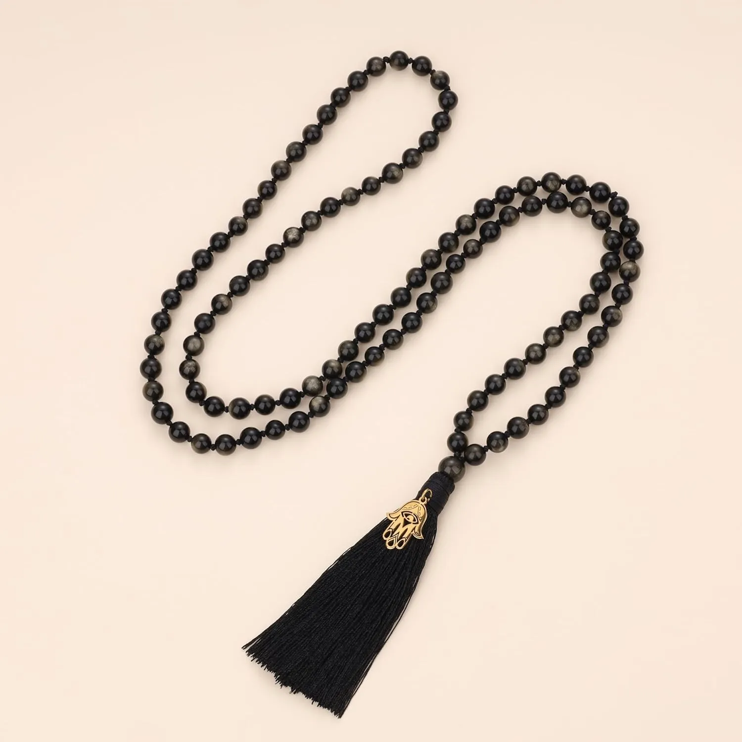 COAI Hand Knotted Tassel 108 Mala Beads Stone Beaded Necklace for Yoga Meditation