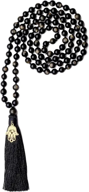 COAI Hand Knotted Tassel 108 Mala Beads Stone Beaded Necklace for Yoga Meditation