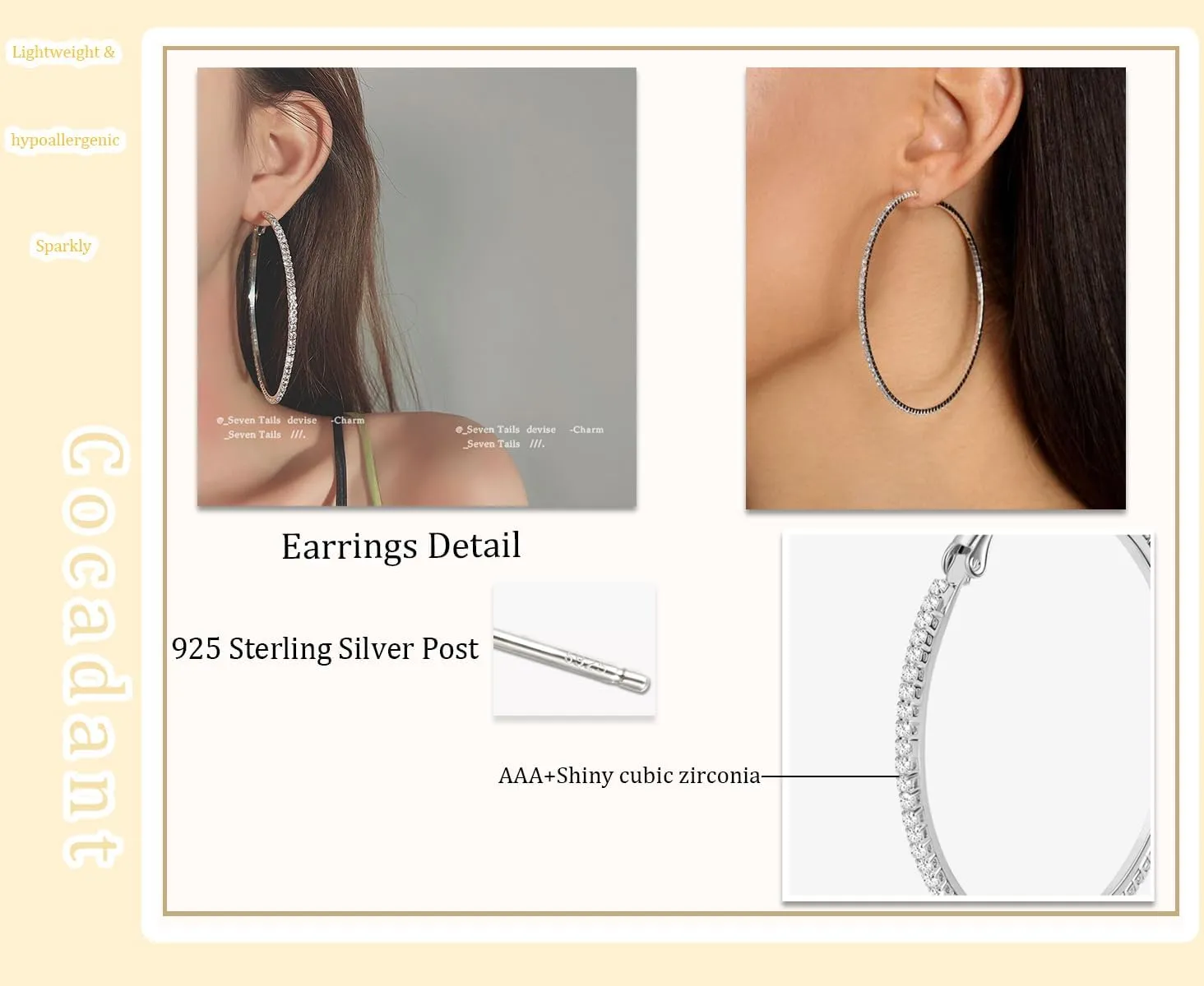 Cocadant 14K Real Gold Hoop Earrings for Women Trendy,Sterling Silver Post Hypoallergenic Lightweight Sparkly Rhinestone Big Hoop Earrings