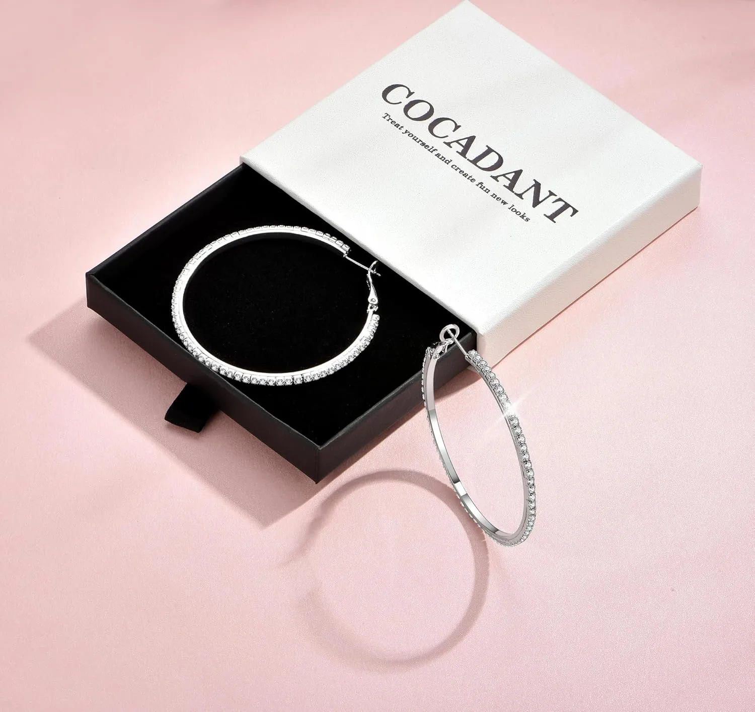 Cocadant 14K Real Gold Hoop Earrings for Women Trendy,Sterling Silver Post Hypoallergenic Lightweight Sparkly Rhinestone Big Hoop Earrings