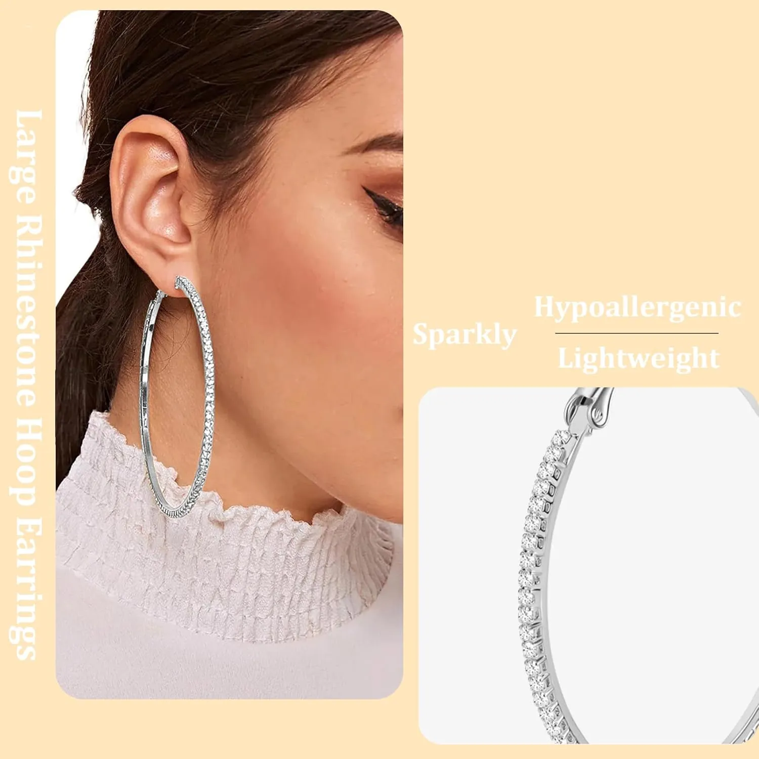 Cocadant 14K Real Gold Hoop Earrings for Women Trendy,Sterling Silver Post Hypoallergenic Lightweight Sparkly Rhinestone Big Hoop Earrings