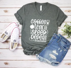 Coffee Teach Sleep Repeat T Shirt- Teacher Statement Shirts - Favorite Teacher T Shirt - Teacher Gift Shirt