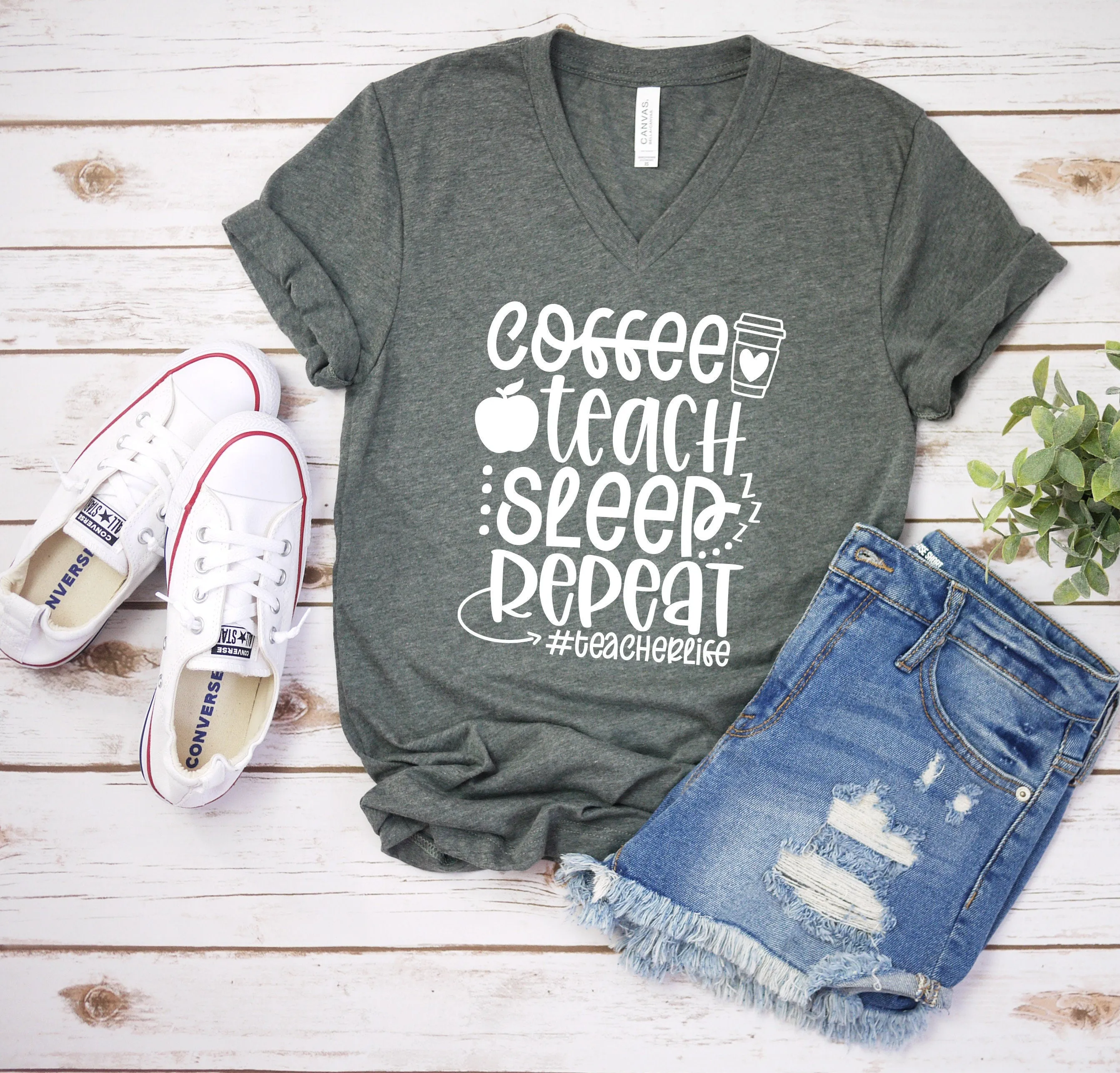 Coffee Teach Sleep Repeat T Shirt- Teacher Statement Shirts - Favorite Teacher T Shirt - Teacher Gift Shirt