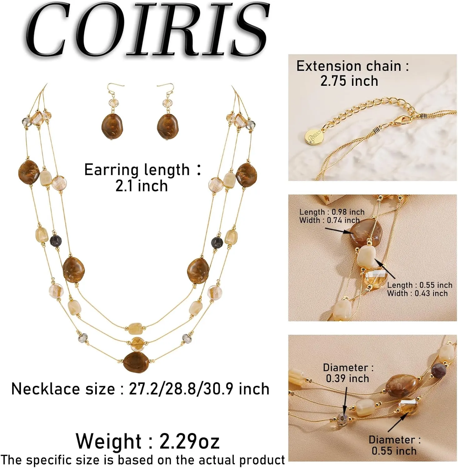Coiris Layered Chunky Statement Necklace for Women Boho Colorful Costume Jewelry for Women Multi-Layer Long Beaded Necklaces and Earring Jewelry Set for Women
