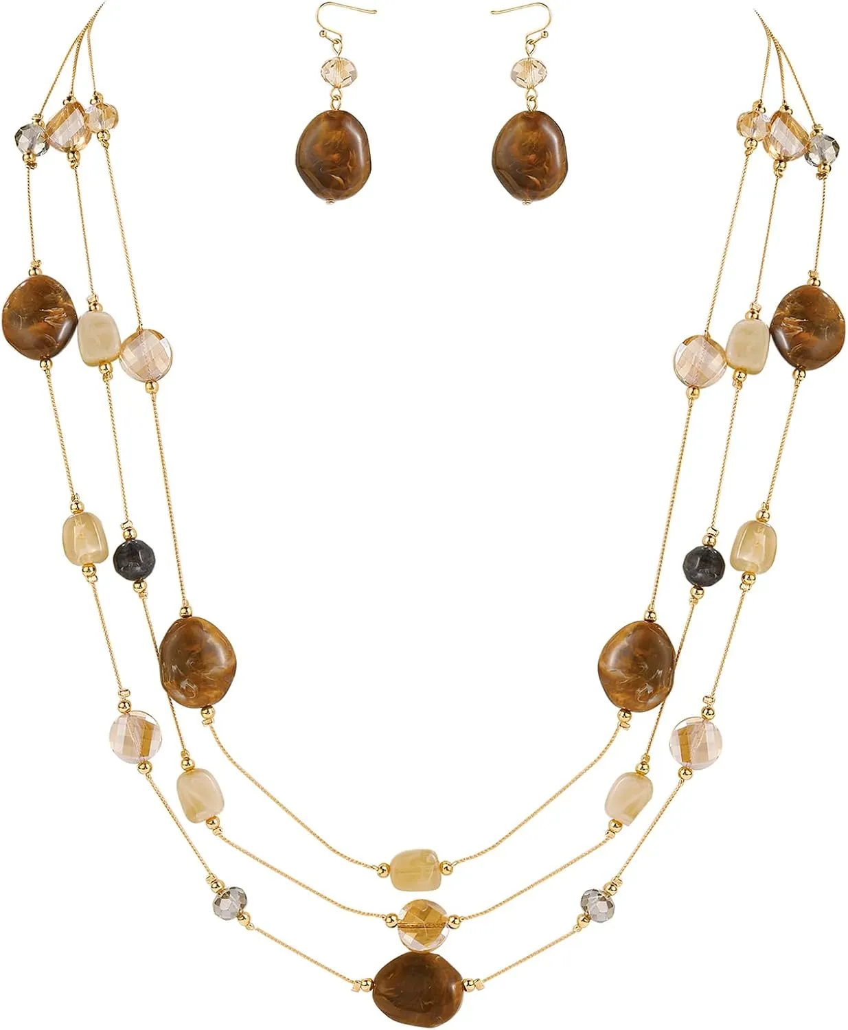 Coiris Layered Chunky Statement Necklace for Women Boho Colorful Costume Jewelry for Women Multi-Layer Long Beaded Necklaces and Earring Jewelry Set for Women