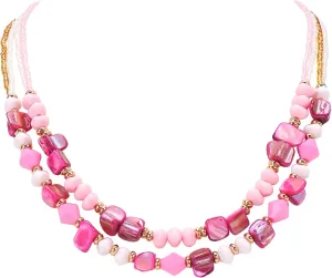 Coiris Layered Shell Beaded Necklaces for Women Handmade Boho Colored Bead Choker Necklace Holiday Style Costume Jewelry for Women
