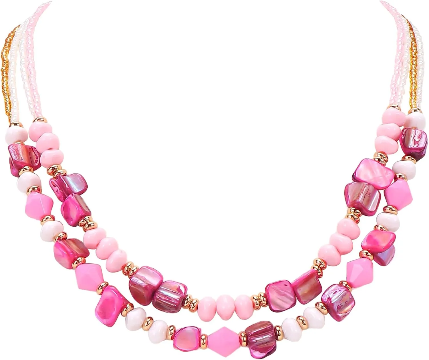 Coiris Layered Shell Beaded Necklaces for Women Handmade Boho Colored Bead Choker Necklace Holiday Style Costume Jewelry for Women