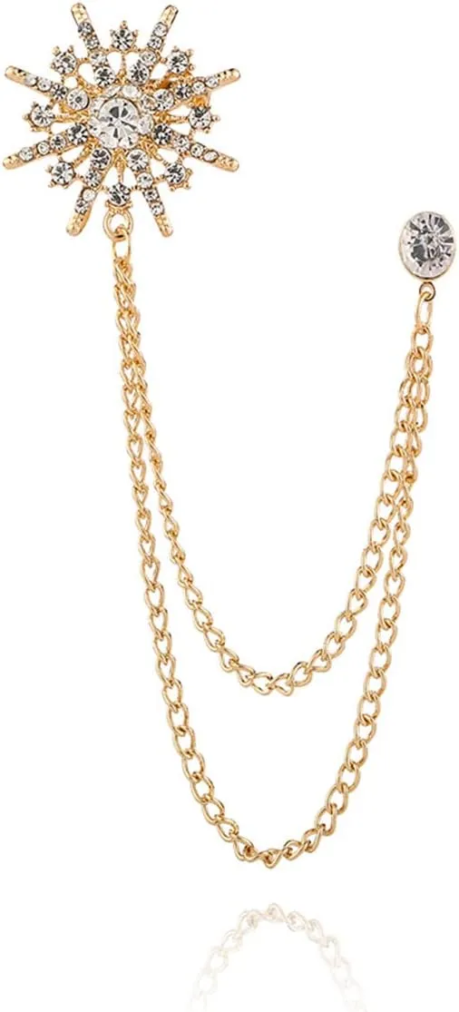 Collar Chain Pin for Men and Women - Hanging Tassel Brooch Lapel Pin for Business Suits - Bar Pin With Long Chain - Gifts