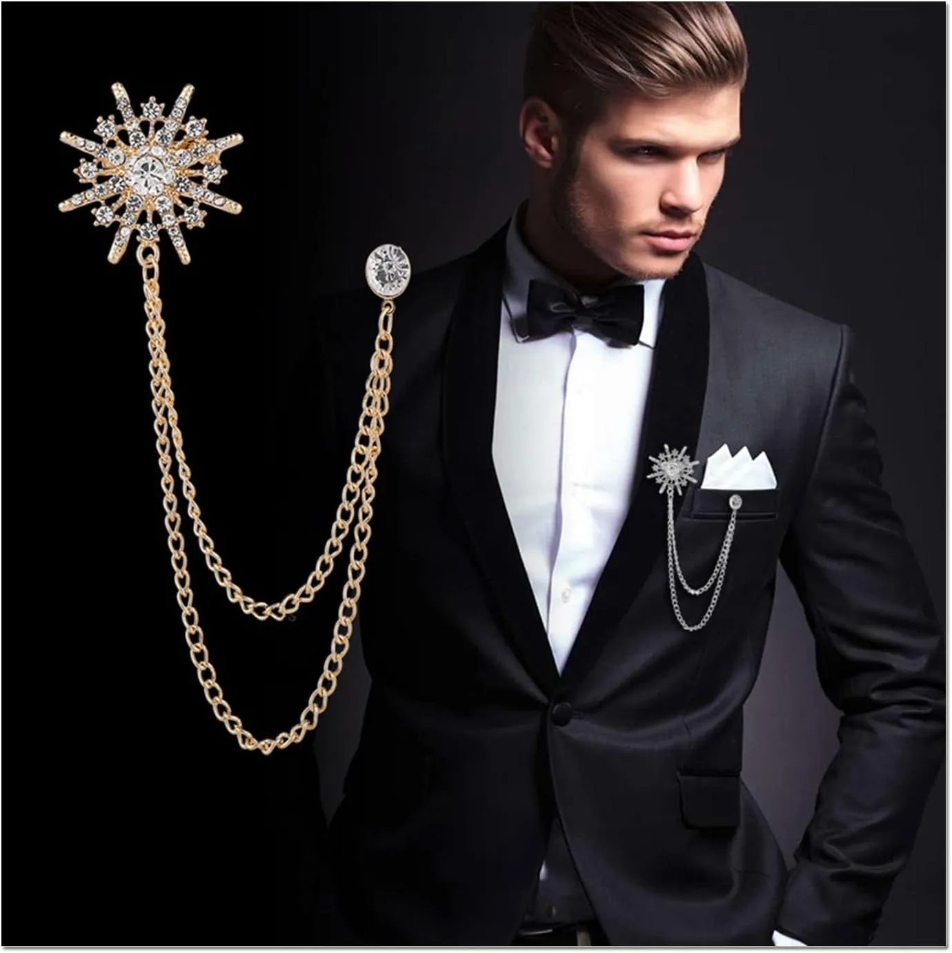 Collar Chain Pin for Men and Women - Hanging Tassel Brooch Lapel Pin for Business Suits - Bar Pin With Long Chain - Gifts