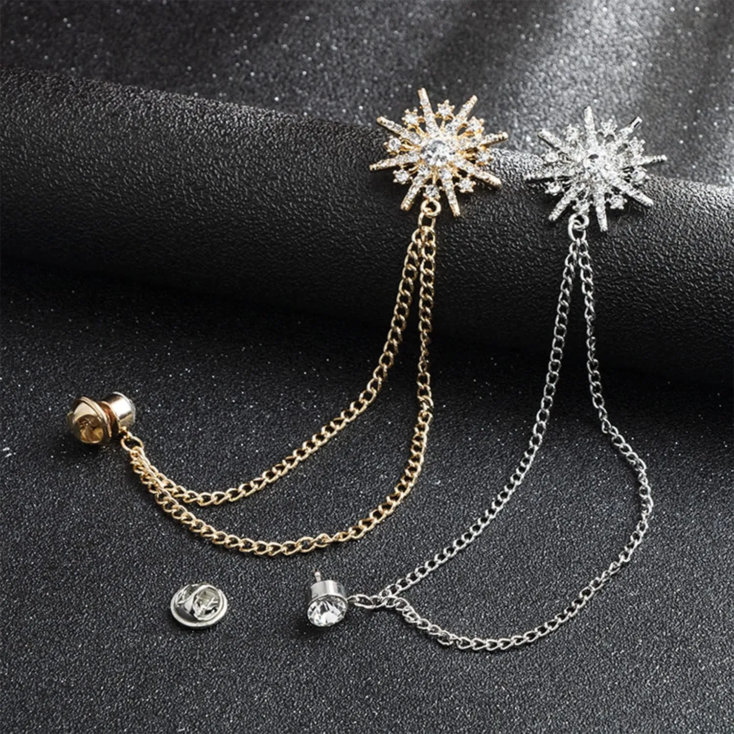 Collar Chain Pin for Men and Women - Hanging Tassel Brooch Lapel Pin for Business Suits - Bar Pin With Long Chain - Gifts