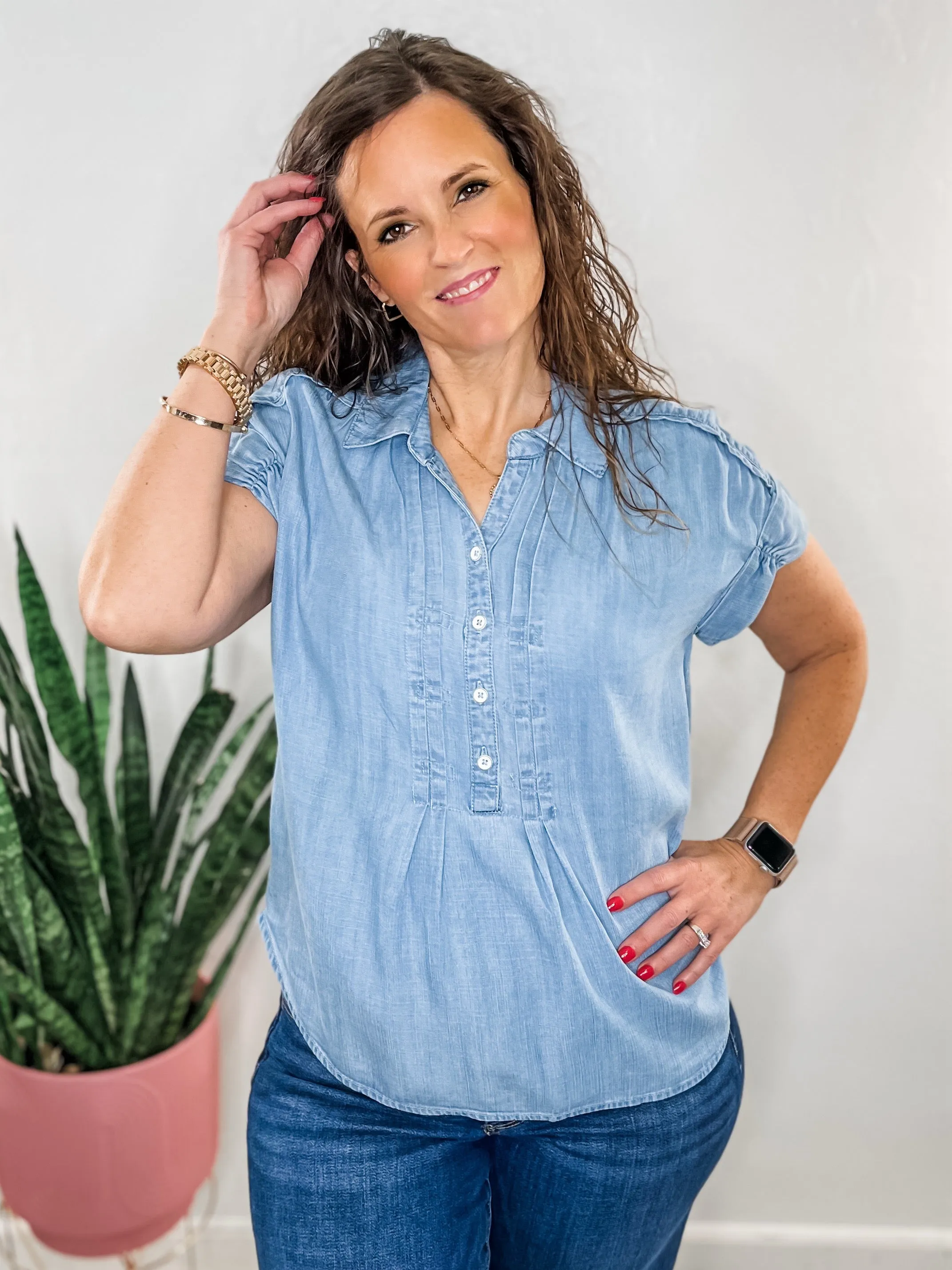 Collard Chambray Top