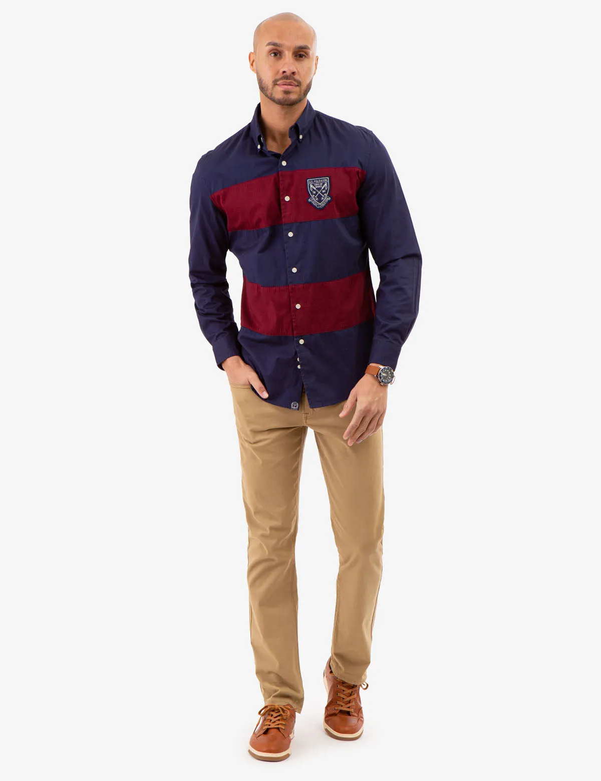 COLORBLOCK PEACHED TWILL LONG SLEEVE SHIRT