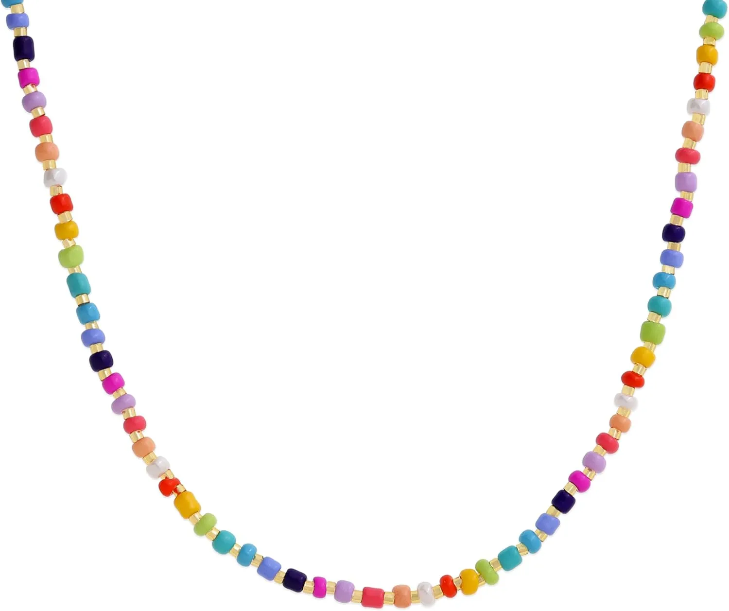Colorful Beaded Choker Necklaces for Women, Boho Adjustable Handmade Rainbow Beads Layered Necklace Everyday Fashion Jewelry Gift.