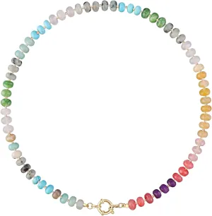 Colorful Beaded Gemstone Necklace for Women, Boho Rainbow Bead Choker with Natural Stone Crystal Beads, Handmade Summer Beach Necklace Jewelry