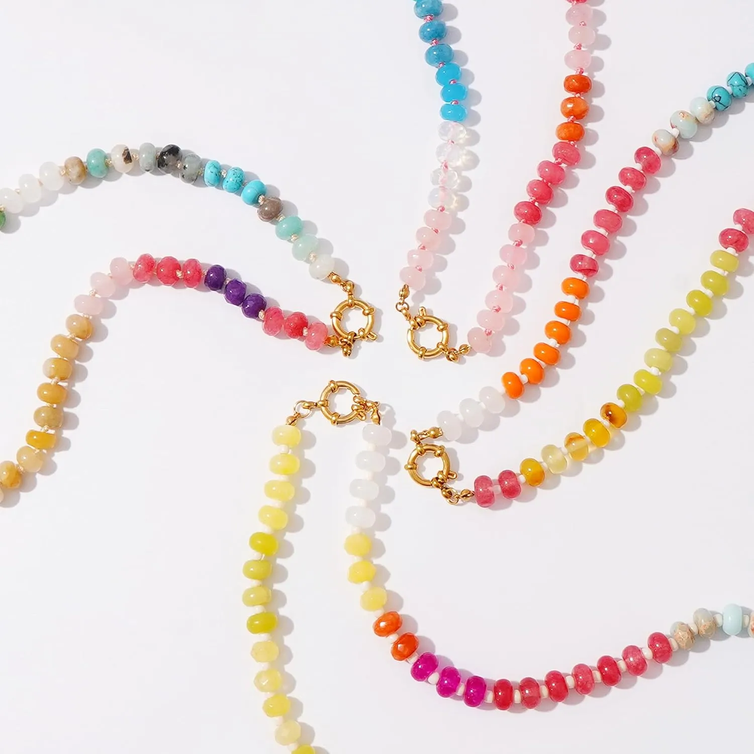 Colorful Beaded Gemstone Necklace for Women, Boho Rainbow Bead Choker with Natural Stone Crystal Beads, Handmade Summer Beach Necklace Jewelry