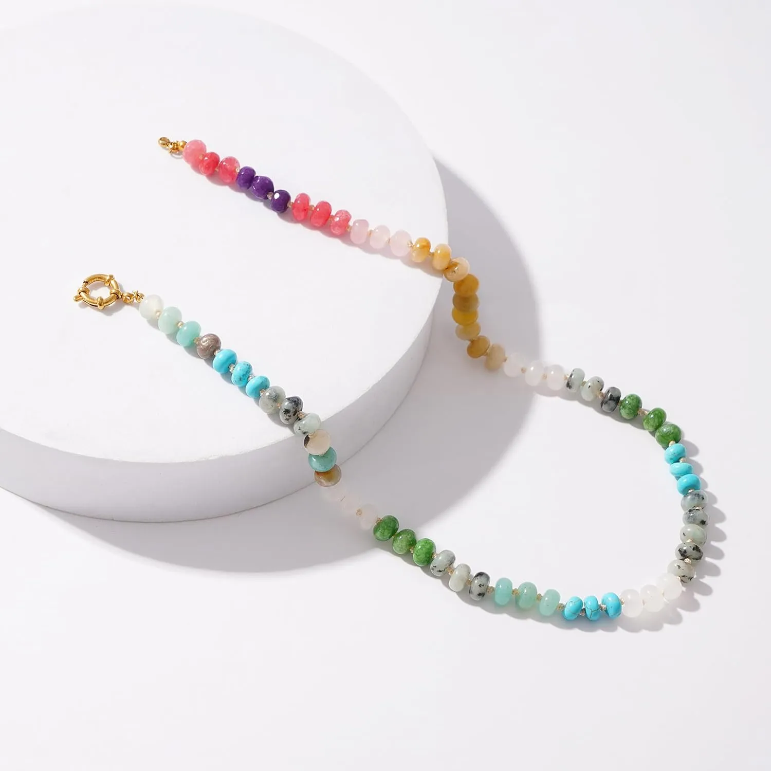 Colorful Beaded Gemstone Necklace for Women, Boho Rainbow Bead Choker with Natural Stone Crystal Beads, Handmade Summer Beach Necklace Jewelry