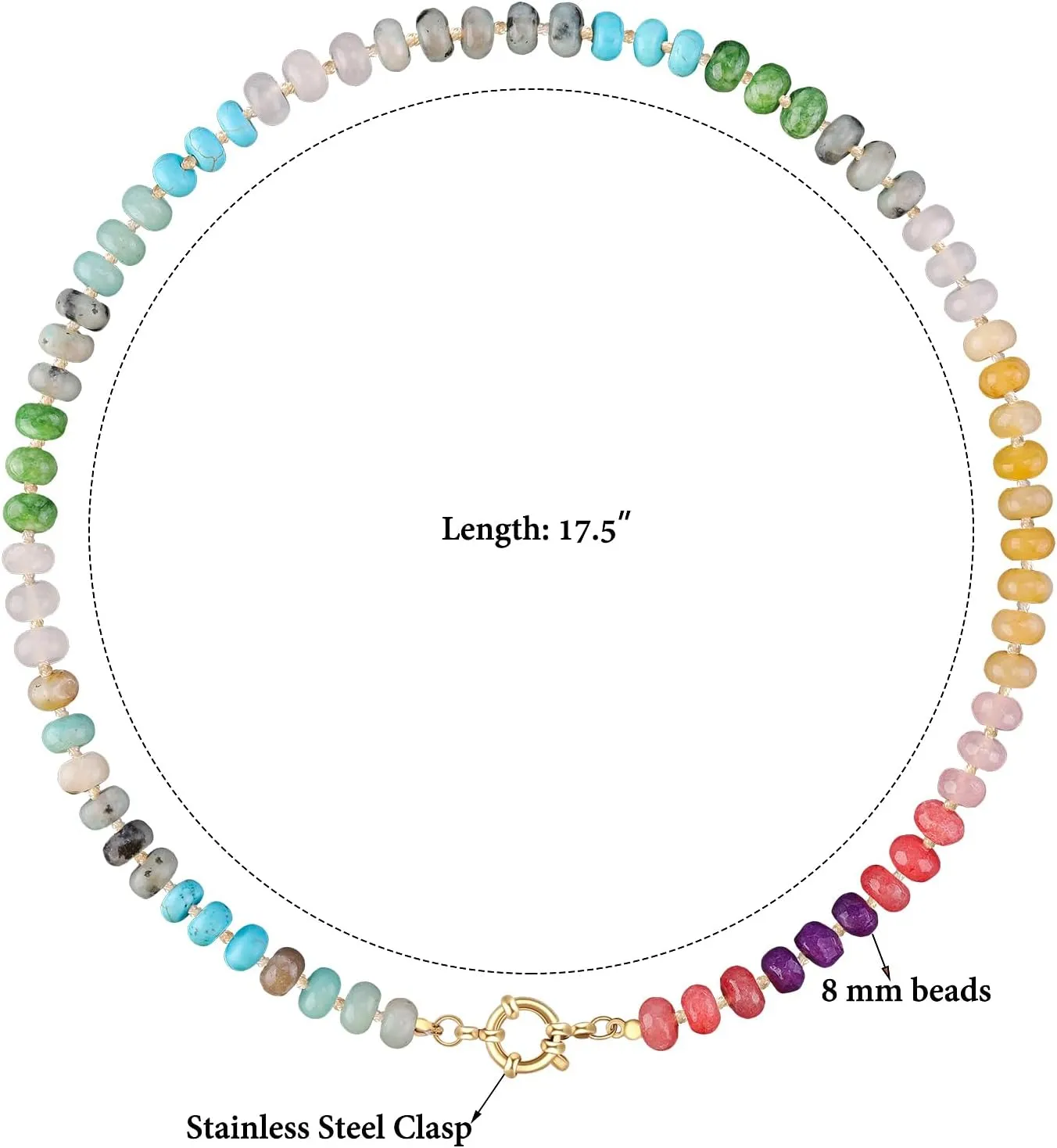 Colorful Beaded Gemstone Necklace for Women, Boho Rainbow Bead Choker with Natural Stone Crystal Beads, Handmade Summer Beach Necklace Jewelry