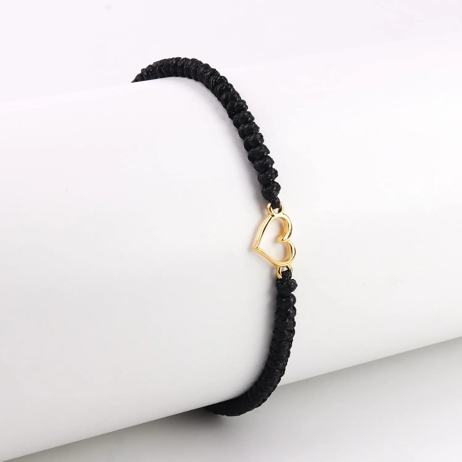 COLORFUL BLING 2Pcs Love Heart Braided String Bracelets Sweet Cute Hollow Heart Matching Adjustable Bracelet Pink Black Red String for Mother