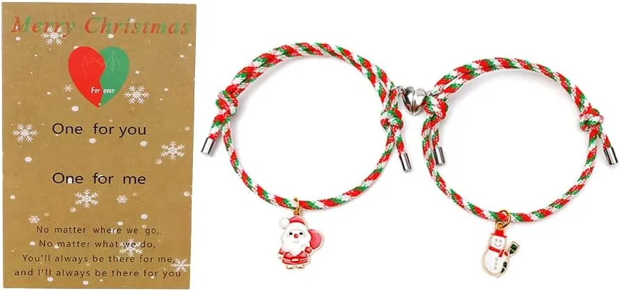 COLORFUL BLING Braided Mutual Attraction Love Heart Christmas Bracelets with Meaningful Card Xmas Holiday Jewelry for Women Friendship BFF Gifts