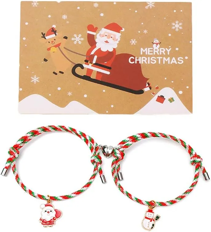 COLORFUL BLING Braided Mutual Attraction Love Heart Christmas Bracelets with Meaningful Card Xmas Holiday Jewelry for Women Friendship BFF Gifts