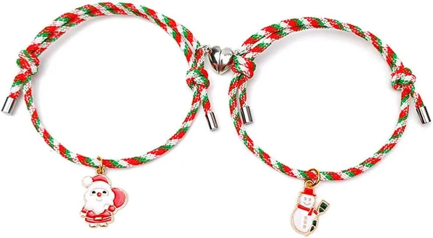 COLORFUL BLING Braided Mutual Attraction Love Heart Christmas Bracelets with Meaningful Card Xmas Holiday Jewelry for Women Friendship BFF Gifts