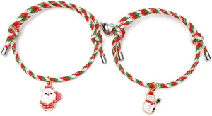 COLORFUL BLING Braided Mutual Attraction Love Heart Christmas Bracelets with Meaningful Card Xmas Holiday Jewelry for Women Friendship BFF Gifts