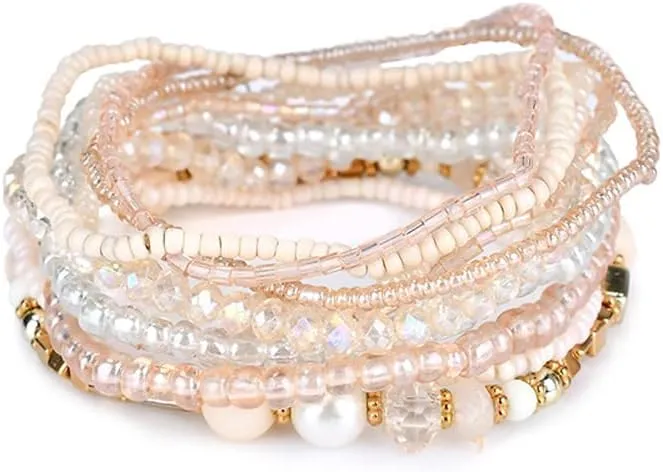 COLORFUL BLING Handmade Bohemian Multilayer Stackable Seed Beaded Bracelets for Women Bohemian Strand Bangle Statement Multicolor Jewelry