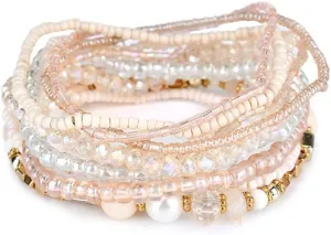 COLORFUL BLING Handmade Bohemian Multilayer Stackable Seed Beaded Bracelets for Women Bohemian Strand Bangle Statement Multicolor Jewelry