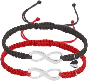 COLORFUL BLING Matching Mutual Attraction Couple Bracelets Long Distance His and Hers Adjustable Braided 8 Infinity Love Heart Friendship Bracelet Jewelry