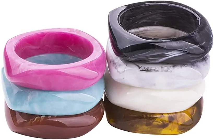 COLORFUL BLING Multiple Color Acrylic Resin Irregular Geometric Bangle Bracelet Tortoiseshell Acetate Mottled Wide Chunky Cuff Bangle for Women Wristband Jewelry
