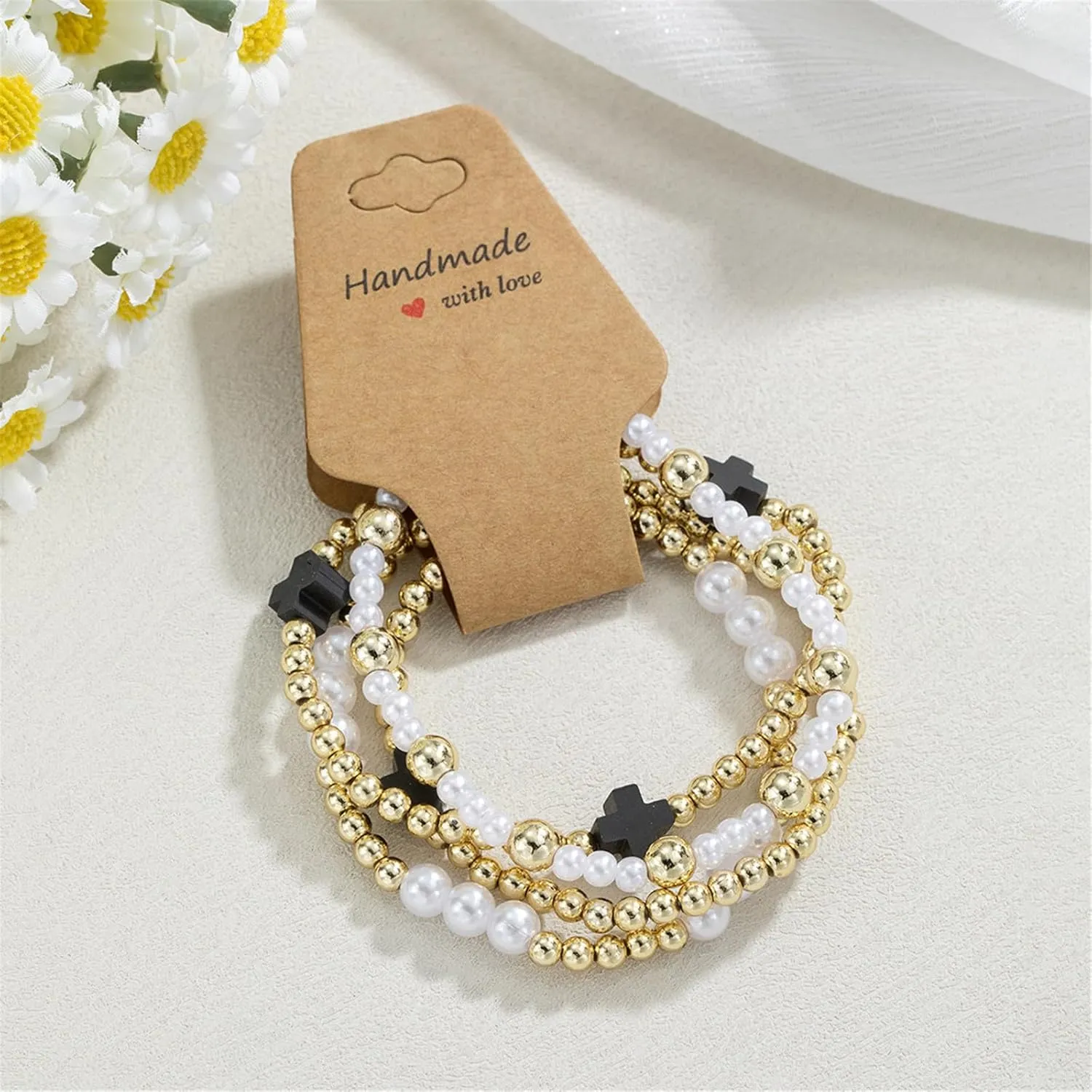 COLORFUL BLING Stackable Cross Bracelets Set for Women Imetation Pearl Resin Beaded Stretch Bracelet Stack Jewelry Birthday Christmas Prom Gifts